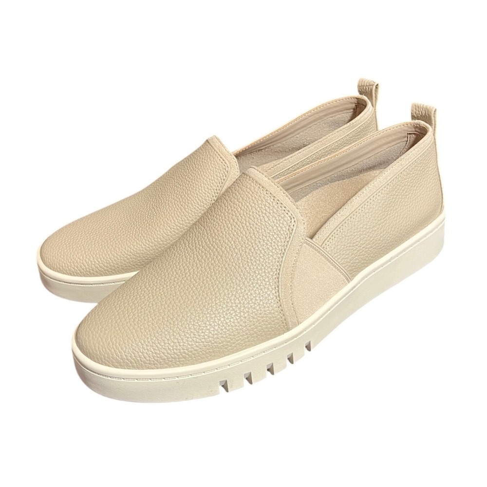 Vionic Cambria Slip On Sneaker Women 8.5 Tan Pebbled Leather Platform Orthopedic